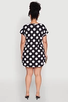 Womens Plus Size Polka Dot Shift Dress, Multi, Size 2X
