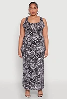 Womens Plus Size Printed Pattern Side Slit Maxi Dress, Black, Size 3X