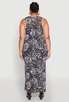 Womens Plus Size Printed Pattern Side Slit Maxi Dress, Black, Size 3X