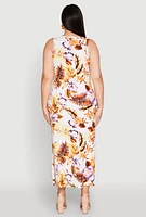 Womens Plus Size Floral Ribbed Knit Tank Dress, Multi, Size 2X