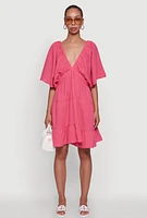 Womens Plus Trendy Gauze Knit V Neck Tiered Dress, Pink,