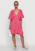 Womens Plus Trendy Gauze Knit V Neck Tiered Dress, Pink,