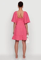 Womens Plus Trendy Gauze Knit V Neck Tiered Dress, Pink,