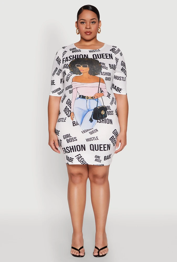 Womens Plus Fashion Queen Graphic Dress, Multi,