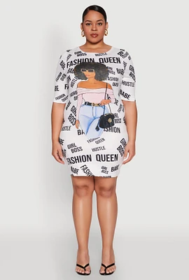Womens Plus Size Fashion Queen Graphic Dress, Multi, Size 1X