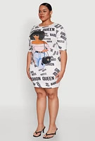 Womens Plus Fashion Queen Graphic Dress, Multi,