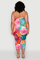 Womens Plus Size Floral Print Tube Midi Dress, Multi, Size 3X