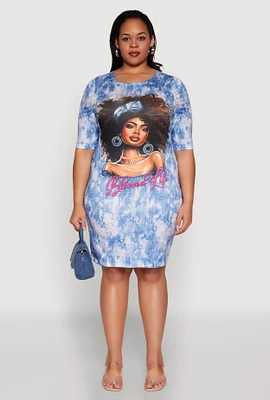 Womens Plus Size Blessed Life Graphic Dress, Blue, Size 3X