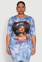 Womens Plus Size Blessed Life Graphic Dress, Blue, Size 2X