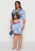 Womens Plus Size Blessed Life Graphic Dress, Blue, Size 3X