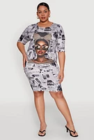 Womens Plus Size Girl Boss Newspaper Print T Shirt Dress, Multi, Size 1X