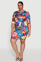 Womens Plus Size Blessed Queen Pop Art T Shirt Dress, Multi, Size 2X