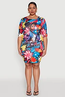 Womens Plus Size Blessed Queen Pop Art T Shirt Dress, Multi, Size 2X