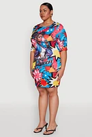 Womens Plus Size Blessed Queen Pop Art T Shirt Dress, Multi, Size 2X