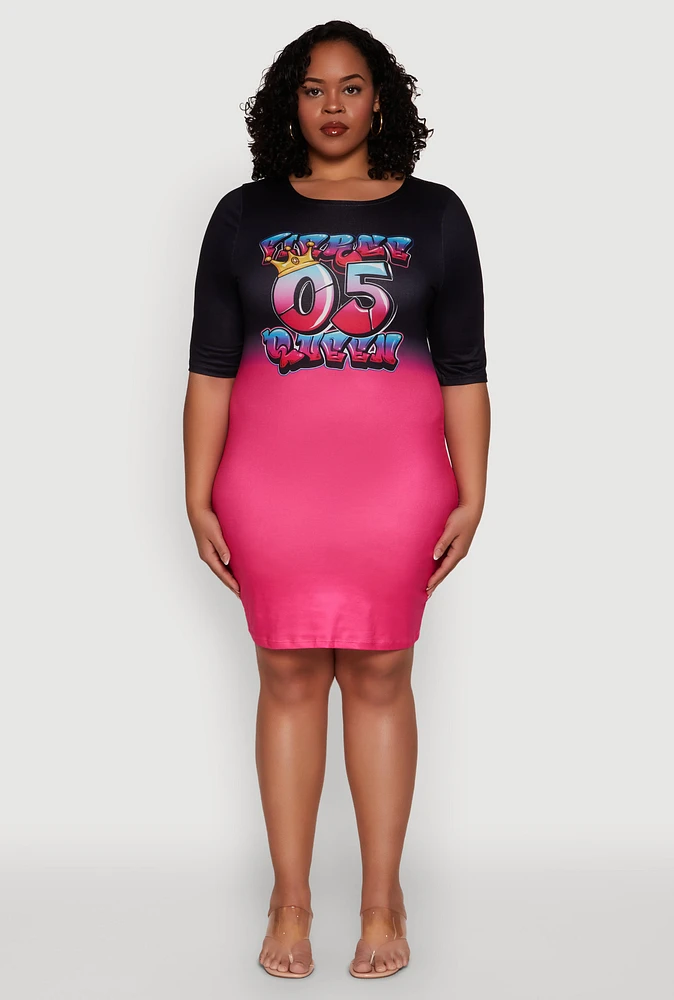 Womens Plus Size Fierce 05 Queen T Shirt Dress, Multi, Size 2X