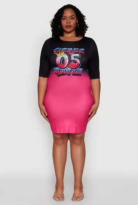 Womens Plus Size Fierce 05 Queen T Shirt Dress, Multi, Size 2X