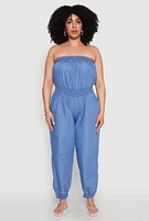 Womens Plus Size Smock Waist Jumpsuit, Blue, Size 2X