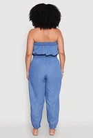 Womens Plus Size Smock Waist Jumpsuit, Blue, Size 2X