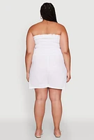 Womens Plus Size Textured Knit Strapless Smocked Romper, White, Size 3X