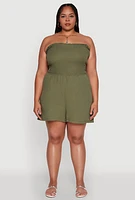 Womens Plus Textured Knit Strapless Smocked Romper,