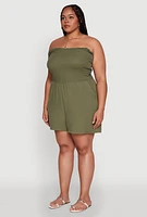 Womens Plus Textured Knit Strapless Smocked Romper,