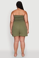 Womens Plus Textured Knit Strapless Smocked Romper,