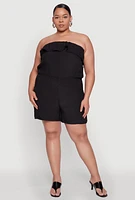 Womens Plus Size Gauze Knit Ruffle Overlay Romper, Black, Size 2X