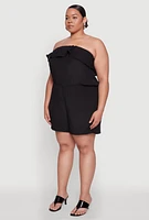 Womens Plus Size Gauze Knit Ruffle Overlay Romper, Black, Size 2X