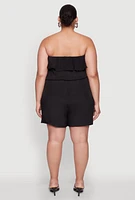 Womens Plus Size Gauze Knit Ruffle Overlay Romper, Black, Size 2X