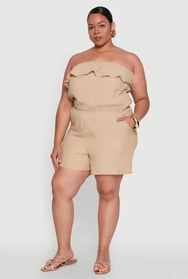 Womens Plus Gauze Knit Ruffle Overlay Romper, 2X