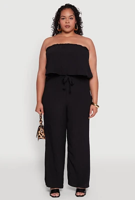 Womens Plus Size Ruffle Overlay Jumpsuit, Black, Size 1X