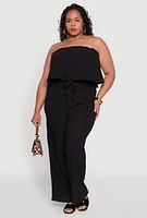 Womens Plus Size Ruffle Overlay Jumpsuit, Black, Size 3X