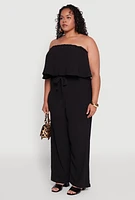 Womens Plus Size Ruffle Overlay Jumpsuit, Black, Size 1X