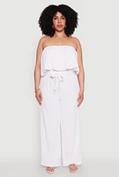 Womens Plus Size Ruffle Overlay Jumpsuit, White, Size 2X