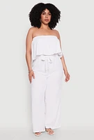 Womens Plus Size Ruffle Overlay Jumpsuit, White, Size 2X