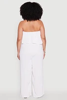 Womens Plus Size Ruffle Overlay Jumpsuit, White, Size 2X