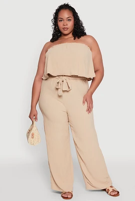 Womens Plus Ruffle Overlay Jumpsuit,