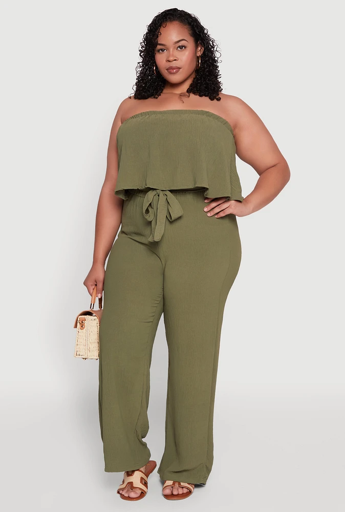 Womens Plus Size Ruffle Overlay Jumpsuit, Green, Size 3X
