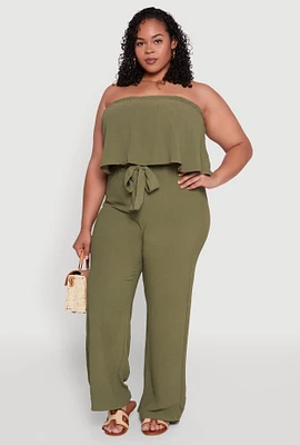 Womens Plus Size Ruffle Overlay Jumpsuit, Green, Size 3X