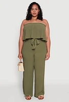 Womens Plus Size Ruffle Overlay Jumpsuit, Green, Size 3X