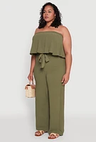 Womens Plus Size Ruffle Overlay Jumpsuit, Green, Size 3X