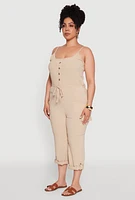 Womens Plus Sleeveless Cargo Jumpsuit with Rolled Cuffs,