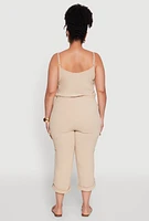 Womens Plus Sleeveless Cargo Jumpsuit with Rolled Cuffs,