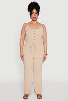 Womens Plus Sleeveless Cargo Jumpsuit with Rolled Cuffs,