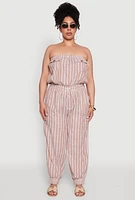 Womens Plus Stylish Striped Strapless Tapered Leg Jumpsuit,