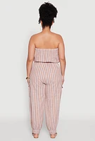 Womens Plus Stylish Striped Strapless Tapered Leg Jumpsuit,