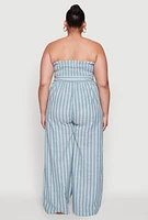 Womens Plus Smocked Pinstripe Jumpsuit,