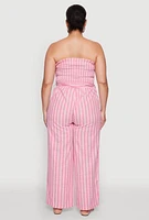 Womens Plus Size Smocked Pinstripe Jumpsuit, Pink, Size 2X