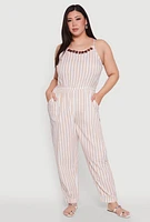 Womens Plus Wooden Beaded Detail Striped Jumpsuit,