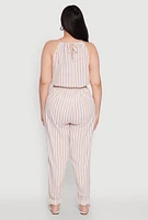 Womens Plus Wooden Beaded Detail Striped Jumpsuit,